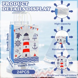 Pokuta 24pcs Nautical Party Gift Bags, Party Favor Bags with 6 Different Nautical Patterns, Gift Paper Bag with Handles for Themed Birthday Parties