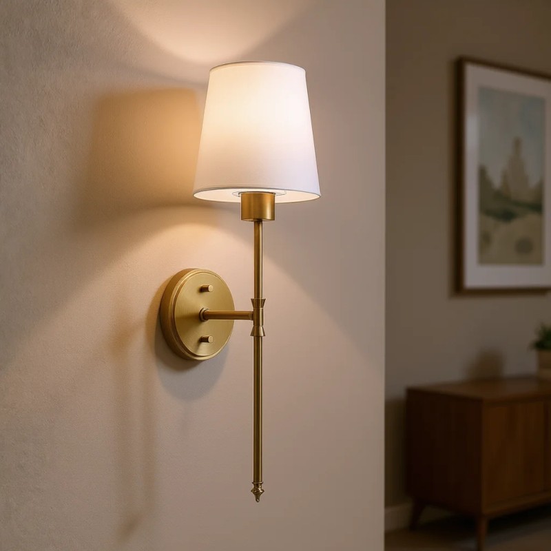 Wall Lamp Bronze Finish White Fabric Drum Shade Remote Control