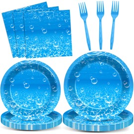 CHUNNIN 96Pcs Ocean Theme Party Plates and Napkins for Under the Sea Bubbles Birthday Party Supplies Underwater Paper Dessert Cake Plates Ocean Tableware Set for Kids Boys 24 Guests Birthday Party Decorations