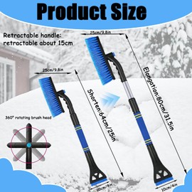 Car Ice Scraper with Broom, 3-in-1 Removable Ice Scraper, Car Removable Ice Scraper, Car Ice Scraper with Ergonomic Foam Handle, Removable Snow Brush Car, for Car Windscreen