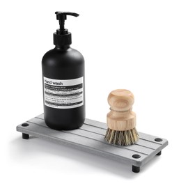 Razborci Razborci Fast Stone Drying Tray Diatomite Sponge Holder Mat, Kitchen Sink Organizer Sink Caddy, Kitchen & Bathroom Counter Makeup Vanity Dispenser Toothbrush Bottle Soap Dish Rack,Light Gray, 10" x 4"