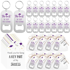 Vesici 30 Sets Graduation Party Favors 30 Beer Bottle Opener Keychains Bulk The Best is Yet to Come Keychains with Thank You Cards and Organza Bags 2025 Graduation Ceremony Party Guest Gifts (Purple)