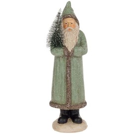 Boston International Christmas Santa Claus Statue Figurines for Tabletop Mantel Shelf Winter Holiday Decorations for Home, 10.25", Sage Green Hooded Saint Nick