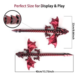 3D Printed Dragon with Wings - 16in pla Dragon Toy, Fidget Gift, Home and Desk Decor for Fantasy Lovers,Collector’s Desk Sculpture(Black Red)