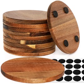 10 Pieces Unfinished Wood Coasters, 4 Inch Round Acacia Wooden Coasters for Crafts with Non-Slip Silicon Dots for DIY Stained Painting Wood Engraving Home Decoration
