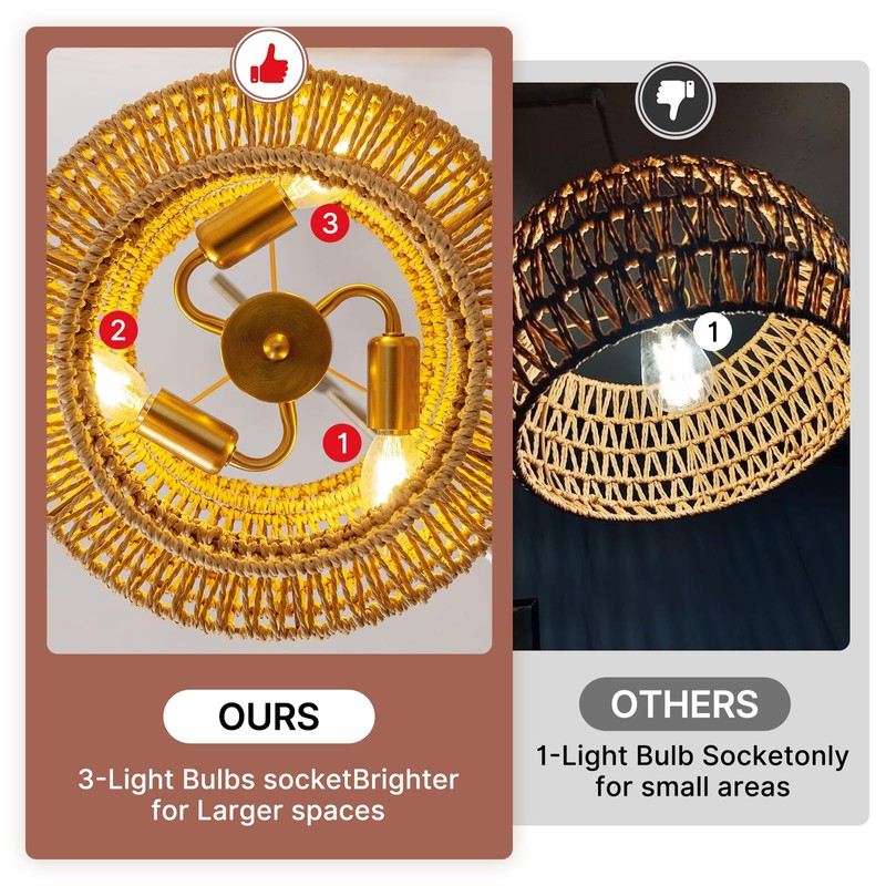 MODIVO Boho Rattan Pendant Light for Kitchen Island & Dining