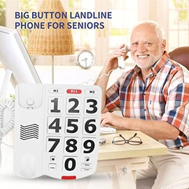 Acogedor Teléfono de Botón Grande para Personas Mayores, Teléfono Fijo con Cable con Función de Marcación de un Solo Toque Y Timbre Alto, para Personas Mayores con Problemas Auditivos Y Visuales