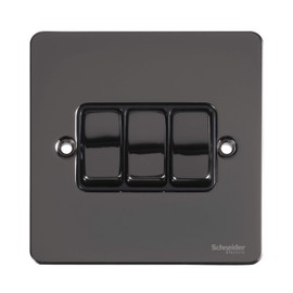 Schneider Electric Ultimate Flat Plate - 3 Gang Rocker 2 Way Light Switch, Single Pole, 16AX, GU1232BBN, Black Nickel with Black Insert