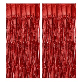 QUARKZMAN 2 Stück Rote Folienvorhang Hintergrund, 3,3ft x 8,2ft Tinsel Folienfransen Vorhang Tür Streamer für Geburtstagsabschluss-Verlobungspartydekorationen
