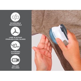 Beper 50.245 USB Lint Shaver High Autonomy Up to 40 Minutes Removes Lint and Lint with Steel Blades Powerful and Safe Steel White Ottanium