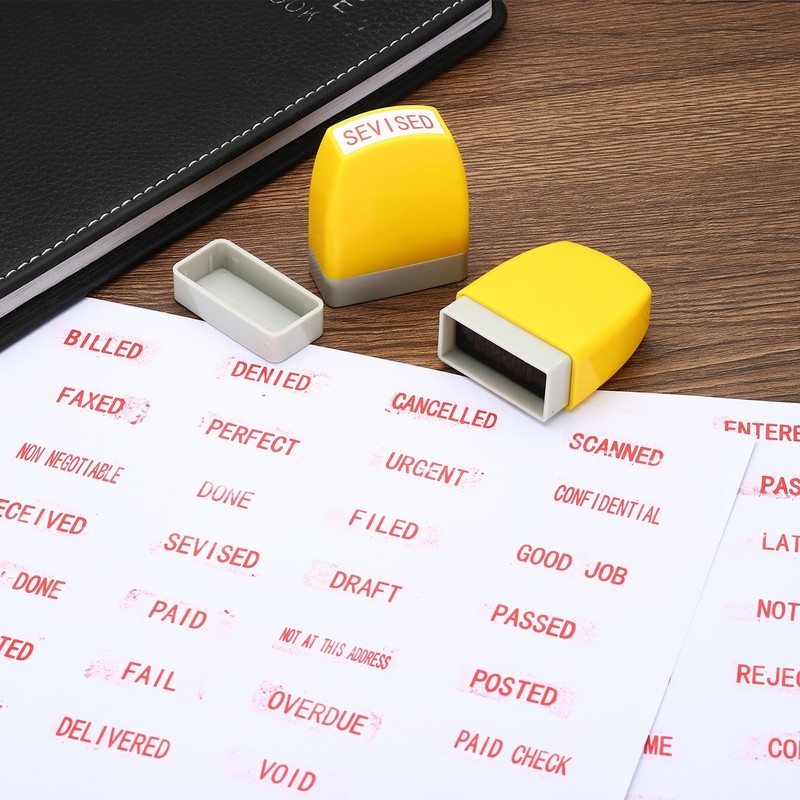 PATIKIL Yellow Rectangular Self-Inking Stamp, Red Ink, 53 x 42.5