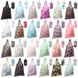 Paterr 24 Pcs Foldable Reusable Shopping Bag Recycle Travel Grocery Bag Fold to Pocket Tote Bulk for Daily Supplies Load(Flower Style)