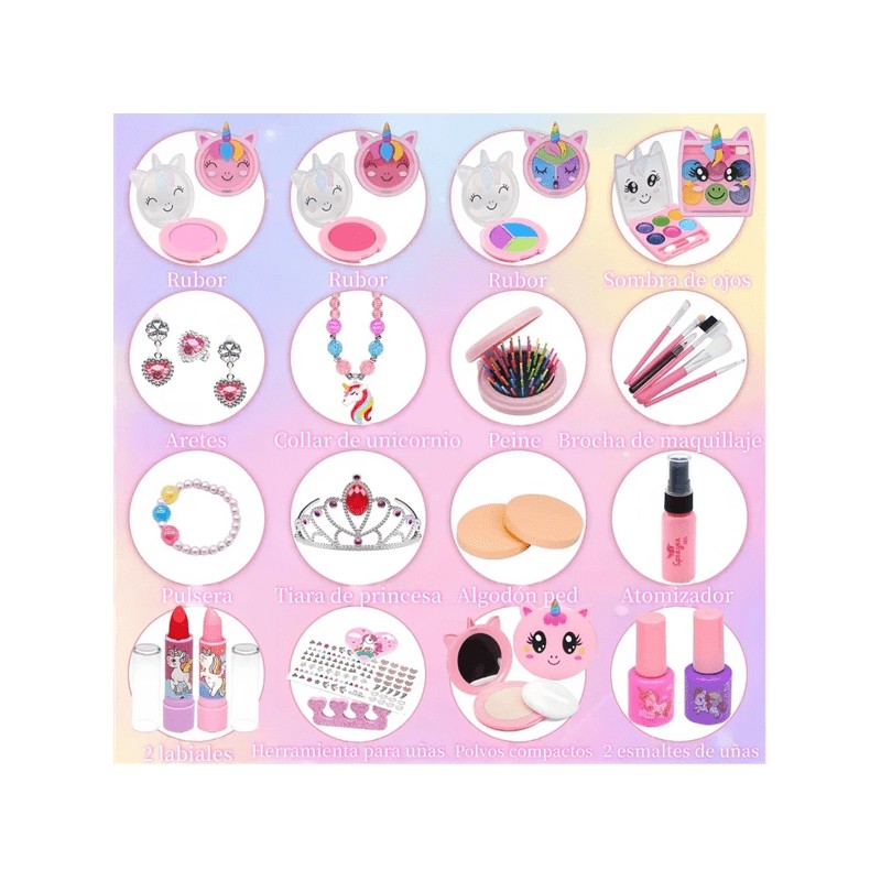 "Set Estuche Maquillaje Ninas Juguetes Belleza Tocado Lavable unicornio Belug