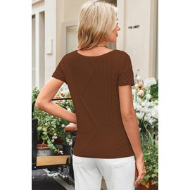 Cakulo Womens Cable Knit Short Sleeve Sweaters Tops Lightweight Crew Neck Pullover Sweater 2025 Brown S