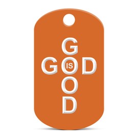 fagraphix God is Good Keychain GI Dog Tag Engraved Faith Jesus Orange