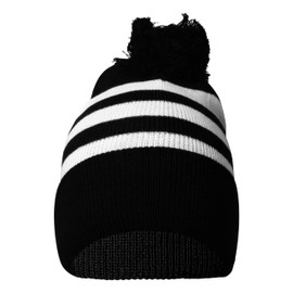 COUVER Cuffed Stripe Beanie with Pom Pom 12 inch, Black/White