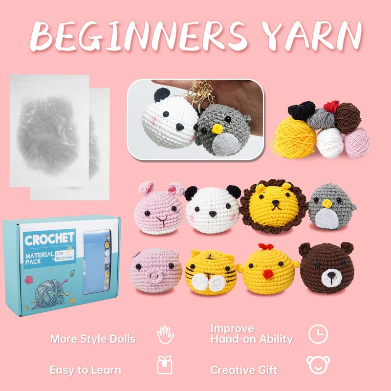 MENIBBLER 8Pcs Crochet Kits for Beginners, Animals Beginners Crochet Kit,