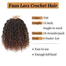 Forevery Faux Locs Crochet Hair 12 Inch Goddess Locs Crochet Hair 6Packs PreLooped Crochet Hair for Black Women Locs Crochet Hair With Curly Ends T30