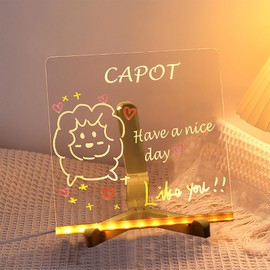 CAPOT Acrylic Dry Erase Board with Light 7.9 X 7.9” Light up Dry Erase Board with Stand as a Glow Memo LED Letter Message Board led Note Board White Board with 7 Color Pen for Office School Home