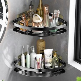 Corner Shower Caddy, Rustproof Aluminum Bathroom Organizer, Wall Mounted Shower Shelf with Adhesives for Bathroom and Kitchen, No Drilling Rust Proof Aluminum Showe Shelf