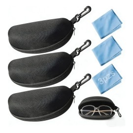 3pzs Estuche Lente De Sol Rígido Impermeable + 3 Paño Gafas