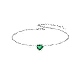 Delicate Silver Anklet with May Birthstone - Sterling Silver Anklet for Women