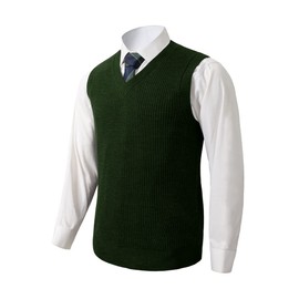 Mens V-Neck Knitted Sweater Vest Solid Plain Sleeveless Pullover Knitwear Loose Fit All Match Sweater Tops_Dark Green_X-Large