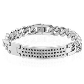 Tapsi´s Coolbodyart® Unisex Bracelet Silver Stainless Steel Paved ID Plate Cubic Zirconia, stainless steel