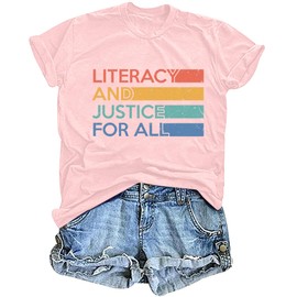 Reading Shirts for Women Cute Book Lover Gift Teacher T Shirt Literacy Education Letter Print Tee Tops Pink
