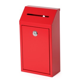 Metal Locking Mailbox Wall Mounted RustMail Case Lockable Mail Letterbox Suggestion Box for Home Office Outdoor Door, 10.24 x 5.71 x 2.75 Inch (Red)