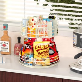 NANAGIFTREE Snack Organizer - Versatile Snack Storage 2 Tier Lazy Susan with Convenient Grab-and-Go Design, Metal Snack Holder for Home, Office, Breakroom, 12.13" L x 12.13" W x 12.56" H (Matte White)