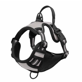 No Pull Dog Harness, Adjustable, Breathable, Reflective, Soft Padded Dog Harness, Chest Harness for Dogs (Grey, S)