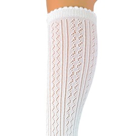BF Souvenirs Elegant Long Women's Costume Knee Stockings Dirndl Stockings Traditional Stockings Crochet Look White - Hand-Linked Lace - Wedding Oktoberfest Traditional Party Folk Festival Traditional