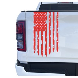 Aldera Graphics Distressed American USA US Flag Truck Tailgate Vinyl Decal Sticker Compatible with Most Pickup Trucks - Pickup Truck Rear Graphic Car Sticker - 10" x 18"- (Red)
