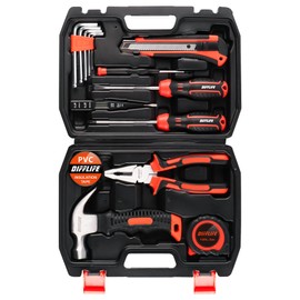 DIFFLIFE Tool Sets Household Tool Kit 15-Piece,General Home/Auto Repair Tool Set with Hammer, Pliers, Screwdriver Set and Toolbox Storage Case - Perfect for Homeowner, Diyer, Handyman (15-Piece)…
