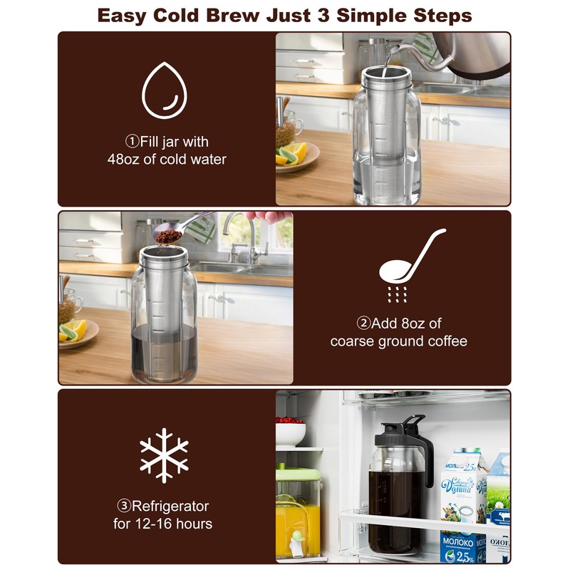 VA1KENE Cold Brew Coffee Maker 64oz, Iced Coffee Maker with