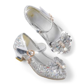 JerrisApparel Princess Shoes Girls Carnival Party Wedding Mary Janes, silver