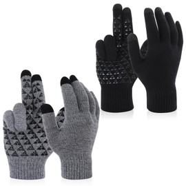 2Pairs Winter Warm Gloves for Women, Lightweight Touch Screen Thermal Warm Gloves Cold Winter, Anti-slip Grip Gloves, Soft Knit Lining, Elastic Cuff Knit Stretchy Material for Running Cycling