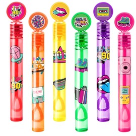 24PCS 90s DIY Bubble Wands Party Favors 96PCS Stickers for Goodie Bag Fillers Pinata Stuffers, Mini Bubble Bulk Birthday Party Supplies Toys Gifts Class Prizes for Toddlers Boys Girls