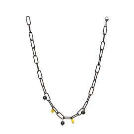 Anthony Vincent Happy Faces Collar Perla Cultivada Natural Blanco Tamaño 6 mm y 40 cm Largo con Broche de Plata de Ley. 925 baño con Rodio. Color Negro con Acero Inoxidable.