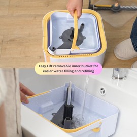 Mop and Bucket System PRO with Removable Water Tank Duo Bucket & Spin Mop System, Self Wringing, Separates Clean from Dirty Water, Folding Head, Dual Brush System, 6-pc Machine Washable Pads