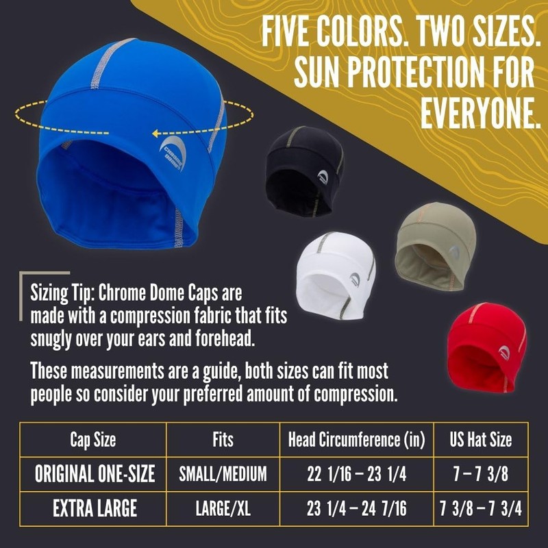 CHROME DOME UPF 50+ Cooling Skull Cap–78% Recycled–Lightweight Premium Fit–Running–Cycling–Skiing–Certified