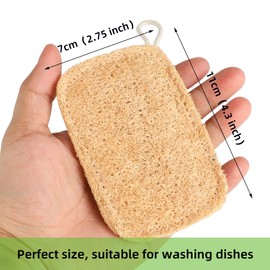 Pack of 6 Loofah Sponges - Loofah Water Wash Sponges 11 x 7.5 cm - Natural Loofah Material - for Dish Cleaning, Exfoliating - Suitable for Kitchen, Bathroom, Camping (Natural Colour)
