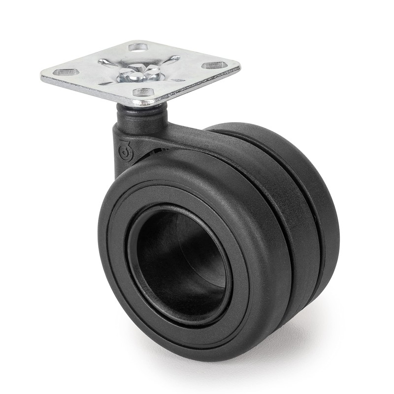 Emuca - Castors kit with Plate-Mounted,Ø65 (2,55 inch),Black Painted,Steel and