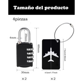 4 Piezas con 2 Candados y 2 Etiquetas de Equipaje,Candados para Maletas de Viaje, Candado para Maleta de Viaje y Locker, Resistente Aleación de Zinc, Tamaño 60x33mm