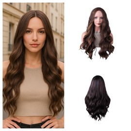 26" Long Curly High Temperature Silk Golden Brown Highlight Blonde Wig Natural Look & Elegant Waves