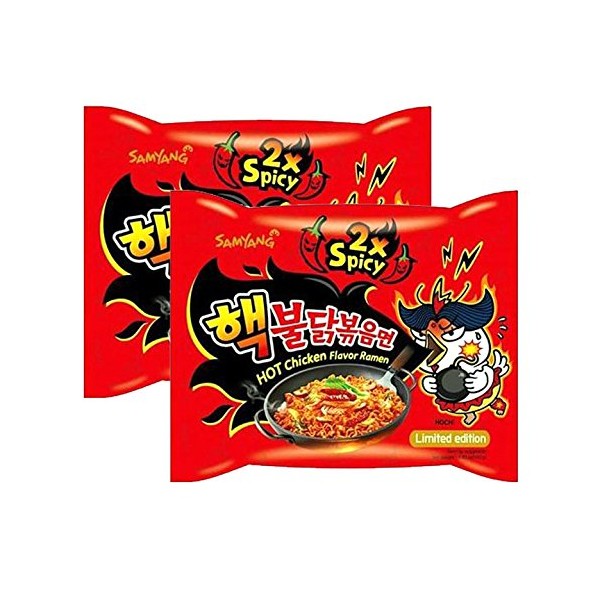 [ 2 Pack ] Samyang 2X Extra Spicy Hot Chicken Flavor Ramen Korean Spicy Noodle (140g each)