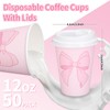 Whaline 50 Pcs Pink Bow Coffee Paper Cups Bowknot Coquette