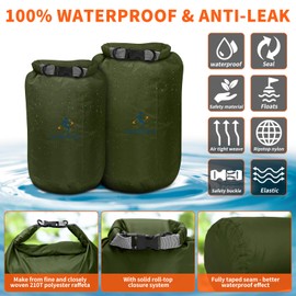 ioutdoor Dry Bag 2L/5L/10L/20L/40L/70L Waterproof Bag, Ultra Light Dry Bag, Waterproof, Abrasion-Resistant, Tear-Resistant, for Kayaking, Beach, Swimming, Camping, Hiking Travel, Army Green, Sports