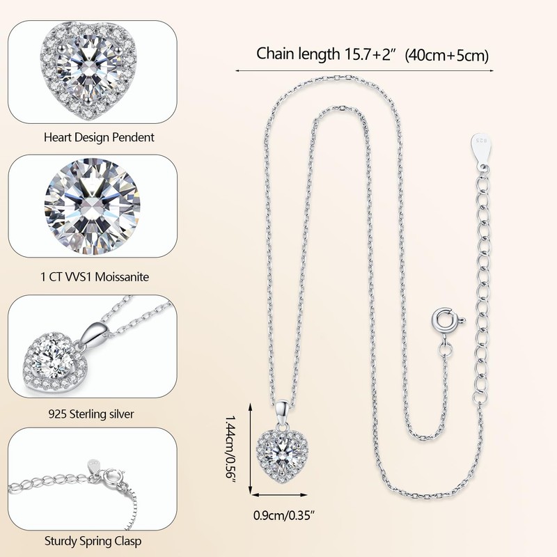 LAVUMO Dancing Moissanite Necklace Women's Silver 925.1 Carat VVS1 Moissanite